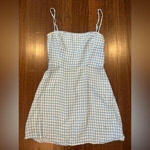 Reformationn 0 Preston light blue gingham mini dresss